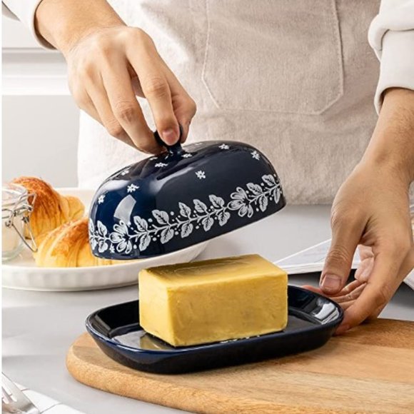 XELA Dining Porcelain Butter Dish Eastwest Coast Butter Container W